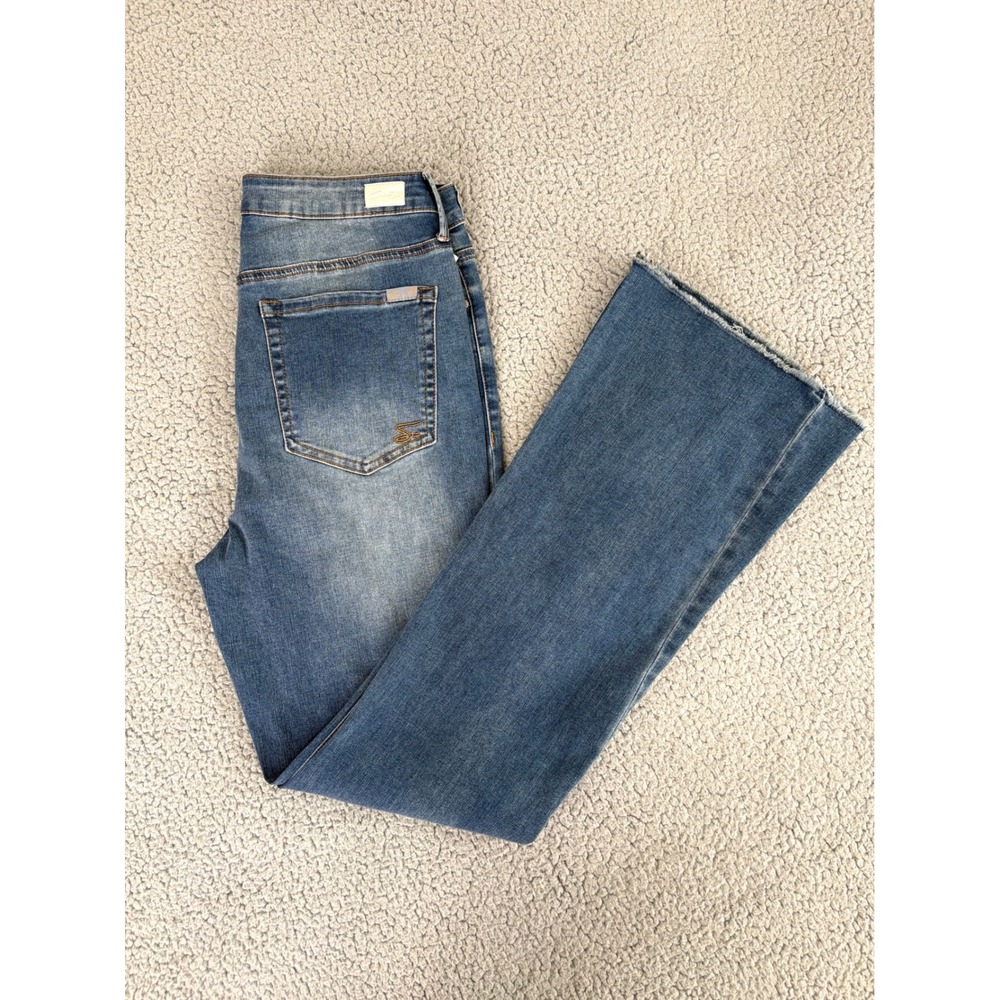 Seven7 Jeans Womens 12 High Rise Button Fly Flare Raw Hem Medium Wash - Picture 9 of 11